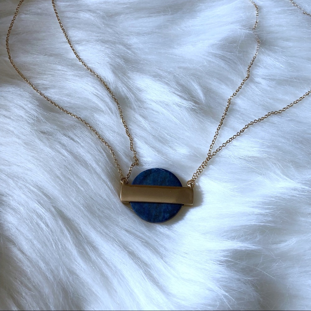 Gold Necklace With Blue Pendant